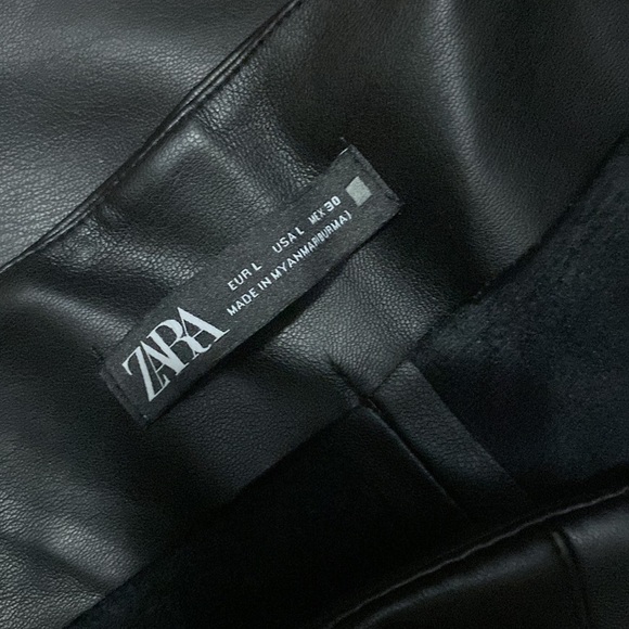 ZARA HIGH WAISTED LEATHER STRAIGHT LEG TROUSERS FLAT FRONT STYLE SIDE POCKETS - Picture 10 of 12